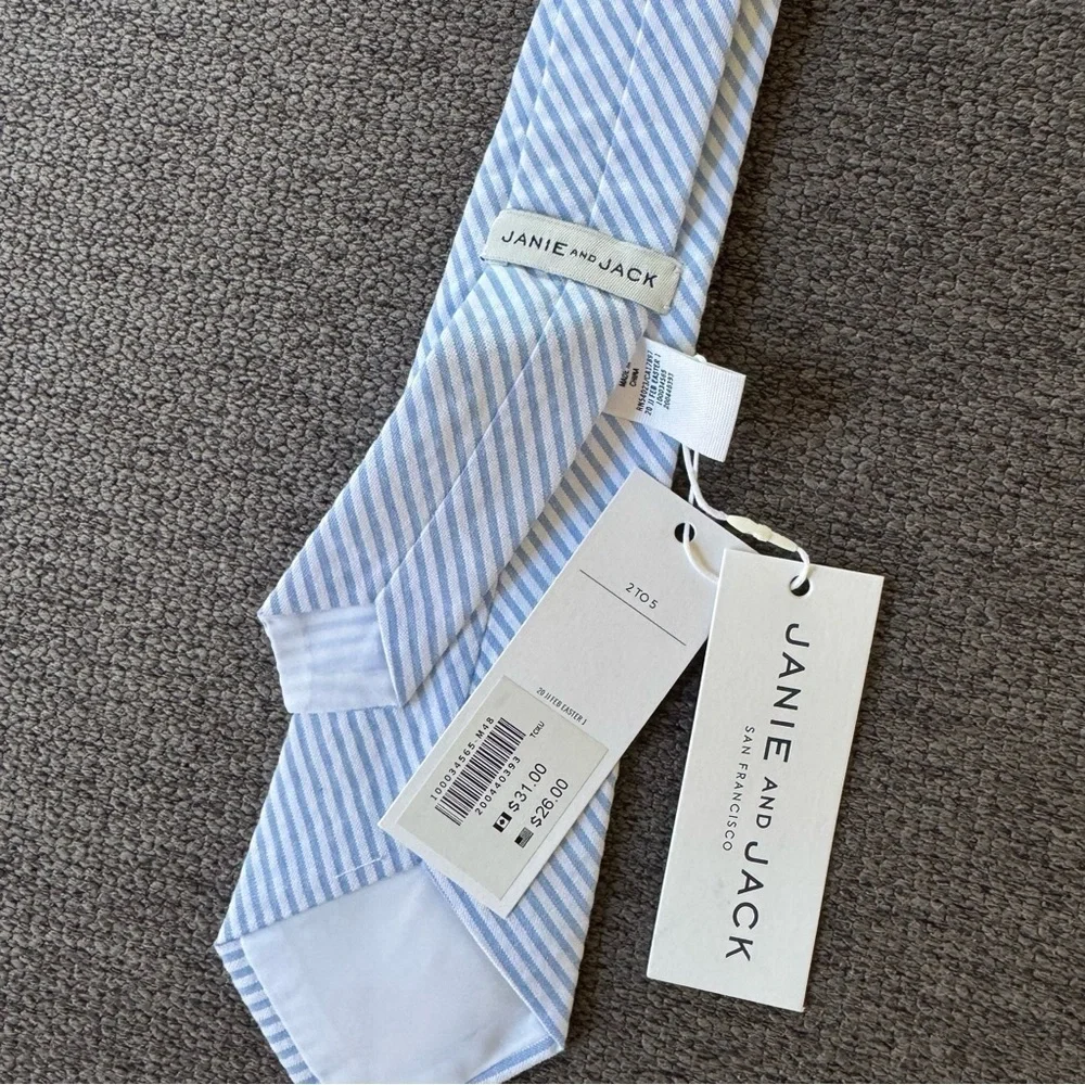 Janie and Jack Seersucker Necktie Striped Blue White Tie NWT